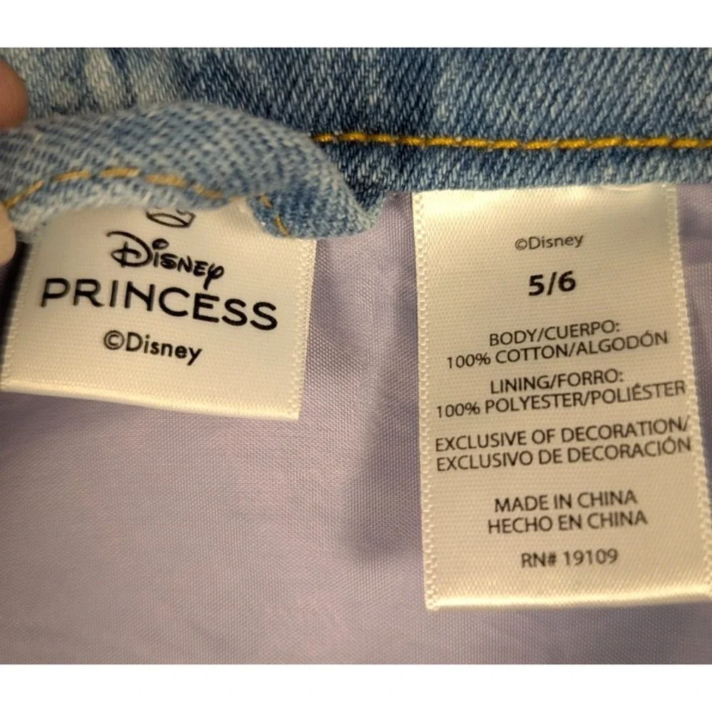 Disney Princess Girls Lined Denim Jacket Belle Cinderella Tiana Floral Print 5/6 - Picture 5 of 9